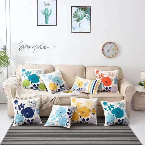 Miniatura 4 de Juego de 2 fundas de almohada de lino y algodón para sofá, 7.1 x 7.1 pulgadas, serie de pájaros y flores