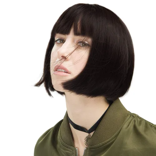 Miniatura 7 de REECHO peluca corta con flequillo, de cabello sintético, para cosplay, para mujeres Marrón oscuro