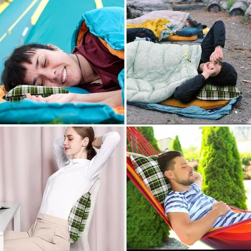 Miniatura 7 de Almohada para acampar al aire libre, ligera, comprimible, fundas de almohada de viaje de franela, funda de almohada extraíble lavable para acampar