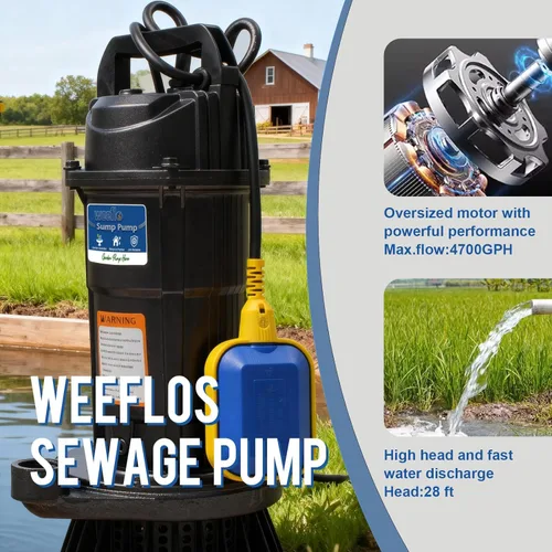 Miniatura 7 de Bomba de sumidero sumergible de 1.0 HP, bomba de agua automática con flujo alto de 4700 GPH, cabezal máximo de 18 pies, para eliminación de agua