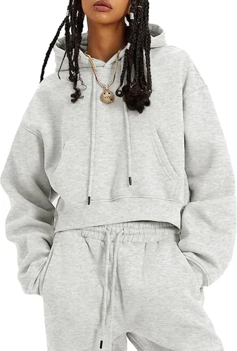 Miniatura 49 de Kissonic Conjunto deportivo de forro polar para mujer, 2 piezas, sudadera con capucha y pantalones deportivos