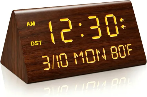 Miniatura 12 de Kogonee Reloj despertador digital de madera, atenuación 0-100%, 2 configuraciones de alarma, modo todos los días/fin de semana, repetición de 9
