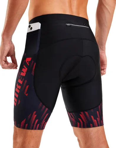 Miniatura 12 de Bikewa Pantalones cortos de ciclismo para hombre, con acolchado 4D, para ciclismo de carretera, con bolsillos con cremallera