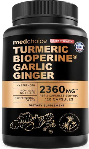 Cápsulas de cúrcuma extra fuertes, suplementos de curcumina de alta absorción de 2360 mg, mezcla sin OMG para comodidad digestiva y apoyo diario,