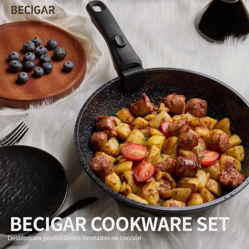 Miniatura 2 de BECIGAR Juego de 23 ollas y sartenes de cerámica, antiadherentes con mango desmontable, juego de cocina de inducción con mango extraíble, incluye
