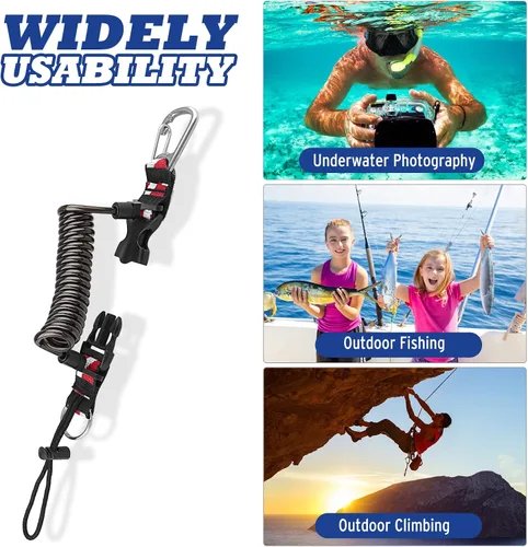 Miniatura 5 de Cordón de buceo, cordón en espiral de acero inoxidable resistente con hebilla de liberación rápida y correa de banda de bandera de buceo para Negro