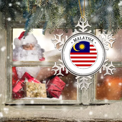 Miniatura 6 de Bandera de Malasia Adornos de Navidad para niños, bandera nacional, silueta de Malasia, decoraciones de Navidad, regalo de metal copo de nieve