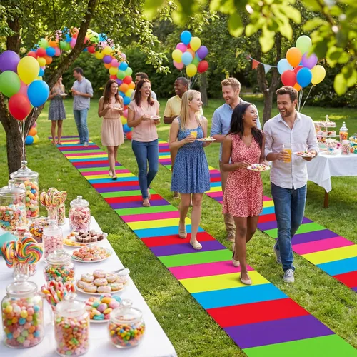 Miniatura 8 de Woanger 2 alfombras temáticas de caramelo de 24 x 10 pies, coloridas decoraciones de fiesta de caramelo, alfombra de poliéster para pasarela, camino