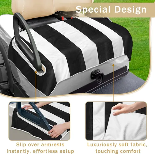 Miniatura 2 de YOKYHOM Fundas de asiento de carrito de golf para carritos de 2 y 4 pasajeros, manta suave de toalla de asiento que protege del calor, el frío
