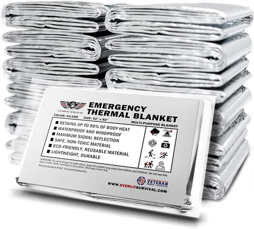 EVERLIT Mantas térmicas de Mylar de emergencia de supervivencia, kit de supervivencia espacial, manta de campamento perfecta para botiquín de