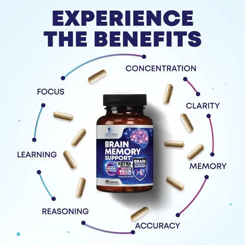 Miniatura 5 de Píldoras de suplemento de memoria cerebral, nootrópicos de fuerza 3X para concentración, claridad y apoyo de enfoque, salud cerebral, vitaminas