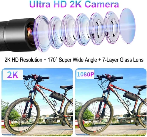 Miniatura 5 de VSYSTO Cámara de bicicleta, WiFi 2K con pantalla de temperatura, luz trasera, visión nocturna gran angular de 170°, lente SONYIMX335, impermeable