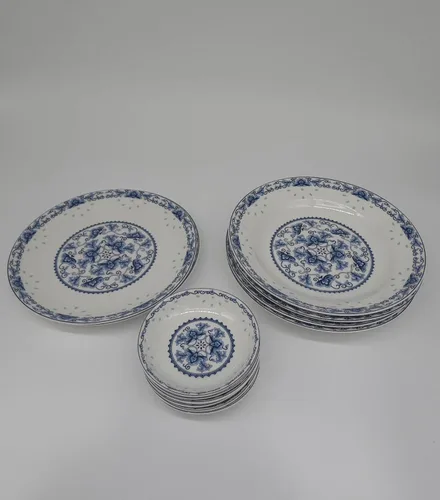 Miniatura 6 de Juego de vajilla azul y blanco de porcelana de hueso de 28 piezas para 6 cuencos de arroz Jingdezhen, (loto azul)