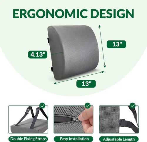 Miniatura 2 de Almohada de apoyo lumbar para silla de oficina y coche, respaldo para silla de oficina, cojín trasero de espuma viscoelástica color carbón