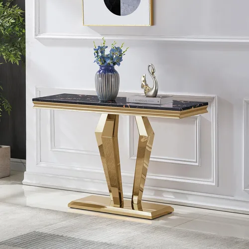 Miniatura 35 de SSLine Mesa de Centro Rectangular de Mármol Sintético para Sala de Estar, Mesa Central Moderna de Mármol Blanco de Lujo con Base Doble en Forma de U