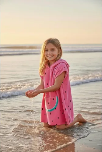 Miniatura 3 de Toalla de playa absorbente con capucha para niños y niñas, toalla de baño de microfibra con broches laterales (sandía, 6-7) 27.00 x 26.00 pulgadas