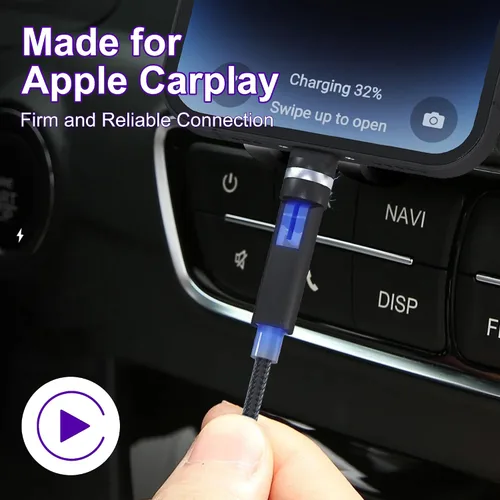 Miniatura 3 de Cable Lightning de 90 grados con cabezal giratorio de 360 grados de 6.6 pies [carga rápida y datos MFi y 2.4A] Cable de carga de nailon trenzado