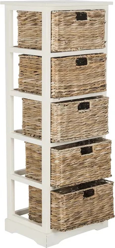 Miniatura 7 de SAFAVIEH Muebles Vedette - Torre de almacenamiento de 5 cestas - Negro envejecido - Madera maciza - Diseño de torre de cesta costera - Ideal