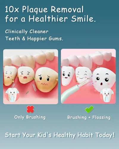 Miniatura 8 de Irrigador dental eléctrico para niños de 6 a 12 años, irrigador oral para niños con 3 modos suaves y 2 modos sónicos, kit dental compatible