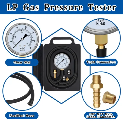Miniatura 4 de Manómetro Probador de Presión de Gas 0-35'' WC Kit de Prueba de Presión de Gas Natural o LP Medidor de Gas Natural Manómetro de Colector