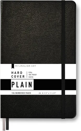 Minimalism Art, Premium Hard Cover Notebook Journal, X-Large Size, Master A4 8.3" x 11.4", 186 Numbered Pages, Gusseted Pocket, Ribbon Bookmark,
