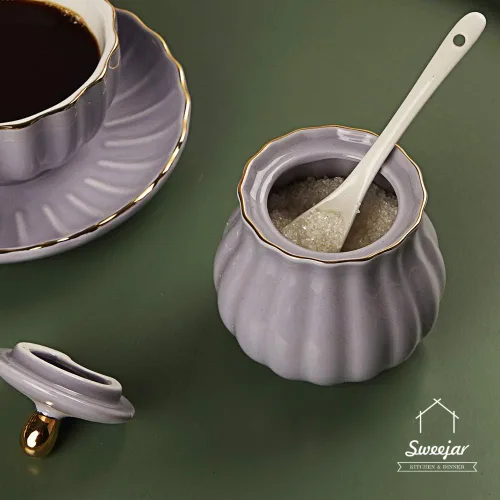Miniatura 5 de Sweejar Royal - Juego de azúcar y crema de cerámica, juego de 3 piezas con jarra de crema, azucarero, juego de azúcar con tapa y cuchara, juego