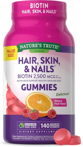 Miniatura 7 de Nature's Truth Gomitas para el cabello, la piel y las uñas, 2500 mcg, sabor a fruta de biotina, 80 unidades, paquete de 2