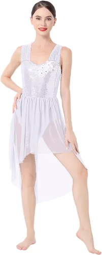 Miniatura 5 de IBAKOM Disfraces de danza lírica para mujer, lentejuelas brillantes, vestido de baile contemporáneo, disfraz de baile de salón para adultos