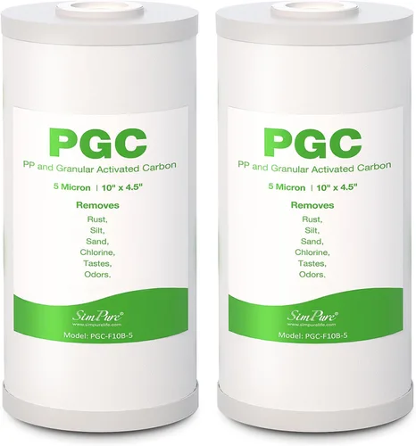 Miniatura 10 de SimPure 5 micras 25,4 x 11,4 cm Cartuchos de filtro de agua para sedimentos y carbón para toda la casa, repuesto PGC para GE FXHTC, GXWH40L, RFC-BB