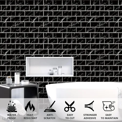 Miniatura 3 de URCOLOR 10 hojas de adhesivos para loseta en muro de cocina, azulejos autoadhesivos de 12 x 12 pulgadas estilo metro, para loseta en muro de cocina