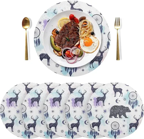 Miniatura 3 de Artistic Silhouette Animals Round Placemat, Non Slip Heat Proof Table Mat for Kitchen one sizex1