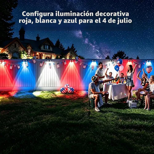 Miniatura 2 de Brizled Luces solares para valla al aire libre, paquete de 8 luces patrióticas para valla al aire libre, 9 colores y 11 modos RGBCW que cambian