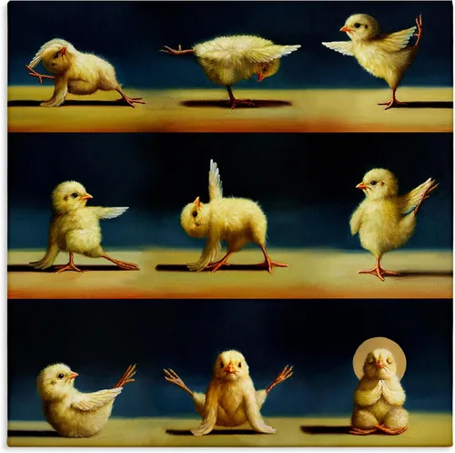 Stupell Industries Lienzo decorativo para pared con diseño de pollitos de yoga y animales de granja, diseño de Lucia Heffernan, 17 x 17 pulgadas,