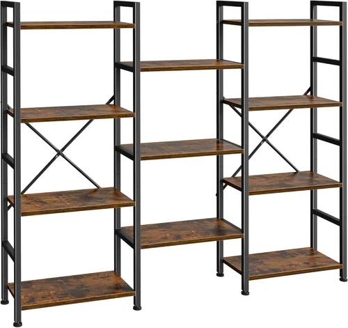 Miniatura 11 de SUPERJARE – Estantería triple de 4 niveles, estantería con 11 estantes de exhibición abiertos, estantería amplia para libros y oficina, color negro
