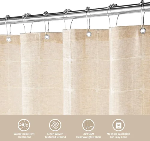 Miniatura 3 de MitoVilla - Cortina de regadera boho pequeña, 36 x 72 pulgadas, de poliéster con textura de lino beige, para decoración de baño estilo granja, juego
