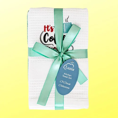 Miniatura 4 de Luzia Coffee O'Clock - Toallas de cocina, elegantes y absorbentes, toallas bordadas de algodón turco con tejido de gofre, juego de tres