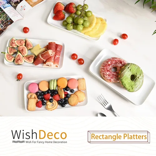 Miniatura 2 de WishDeco Juego de 6 platos rectangulares pequeños, platos blancos de 9 pulgadas, platos de cerámica para sushi, platos de servir para aperitivos