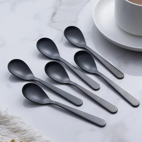Miniatura 2 de Cucharas de café expreso Demitasse negro mate, acabado satinado de acero inoxidable, mini cucharaditas, cucharas de azúcar, 4.7 pulgadas, juego de 6