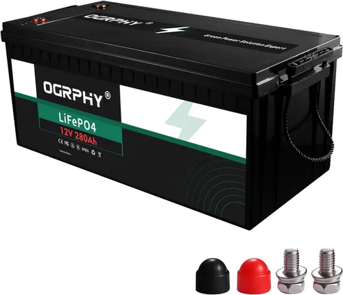 OGRPHY - Batería LiFePO4 de 3584Wh 280Ah de litio con BMS de 200A, celda de batería de iones de litio de grado A de 2000-5000 ciclos profundos,