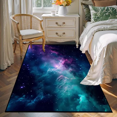 Miniatura 15 de Alfombra de Área Galaxia de 5' x 7', Dormitorio Sala de Estar para Niñas Niños Varones Alfombra Nebulosa Vórtex Tapetes Púrpura Azul Nube galaxy 1