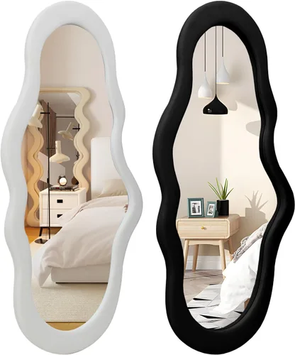 Miniatura 2 de BST FURNH Espejo de marco negro con forma de nube, 44 x 21 pulgadas, espejo alto montado en la pared para dormitorio, baño, sala de estar