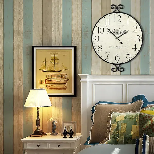 Miniatura 6 de Reloj de pared grande de 24 pulgadas, marco de hierro forjado con acabado gris cálido, reloj de pared silencioso a pilas para sala de estar, cocina