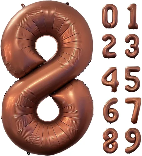 Miniatura 15 de Globo grande de 40 pulgadas con número 2 marrón café, de tamaño jumbo, dígito de mylar de aluminio, globos retro marrones de helio para decoraciones