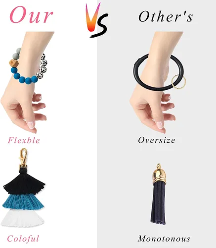 Miniatura 4 de Bisanzoya Beaded Keychain with Tassel, Silicone Key Ring Bracelet, Cute Boho Car Key Chain Wristlet for Women