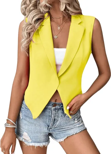 Miniatura 6 de Floerns Chaqueta corta sin mangas con cuello de solapa para mujer