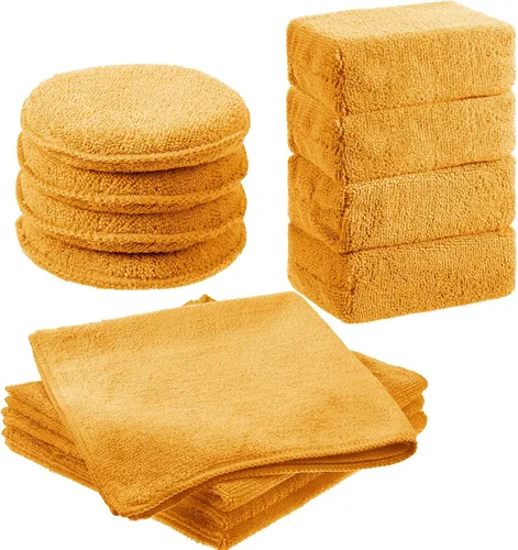 Tallew Paquete de 12 almohadillas aplicadoras de microfibra para automóvil, incluye aplicador de microfibra de cera redonda, toalla de secado