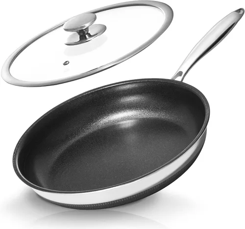 Miniatura 10 de KOKHUB Sartenes antiadherentes con tapas, 8", 10", 12", juego de sartenes de acero inoxidable de tres capas de cerámica de titanio, no tóxico, libre