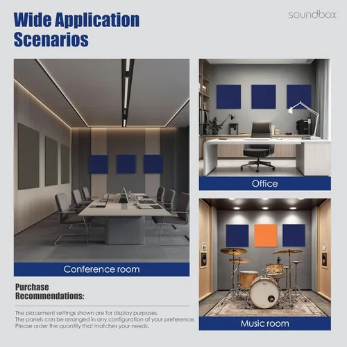 Miniatura 4 de Soundbox Paneles acústicos artísticos de 23.6 x 23.6 pulgadas, paneles de pared absorbentes de sonido, paneles decorativos para reducción de ruido