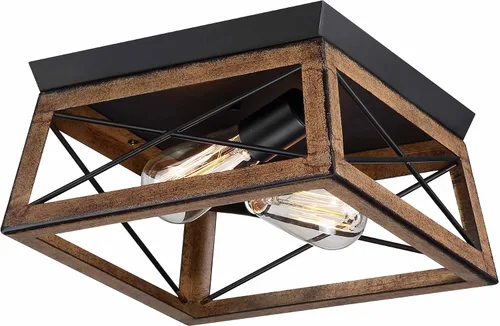 Miniatura 12 de 1 Light Black Industrial Flush Mount Ceiling Light Fixture - Square Farmhouse Caged Ceiling Light for Closet Kitchen Hallway Porch, E26, Dimmable