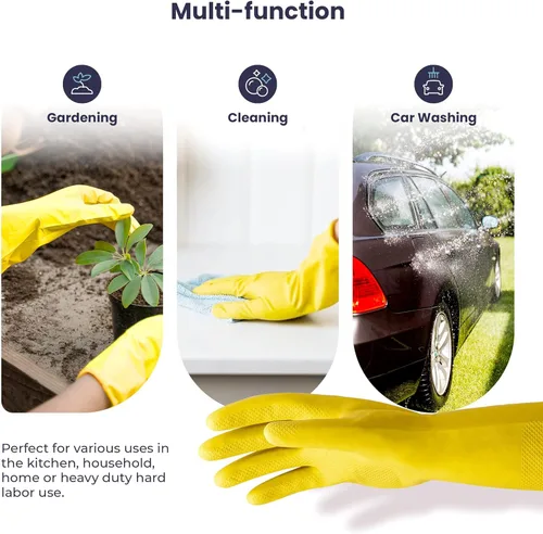 Miniatura 6 de Guantes para lavar platos, guantes de goma, guantes de cocina amarillos, guantes largos para protección de manos y trabajo